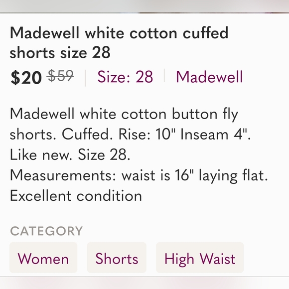Madewell high waist cuffed white shorts Size 28 - Picture 15 of 15